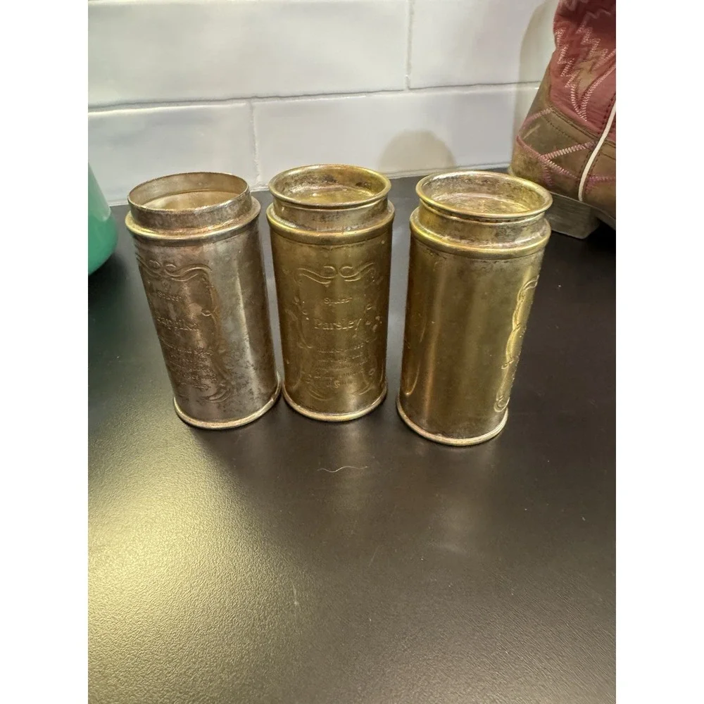 Lot Of 3 Antique  1920's Schilling Spices  Round Metal Tins Only 2‎ Have Lid